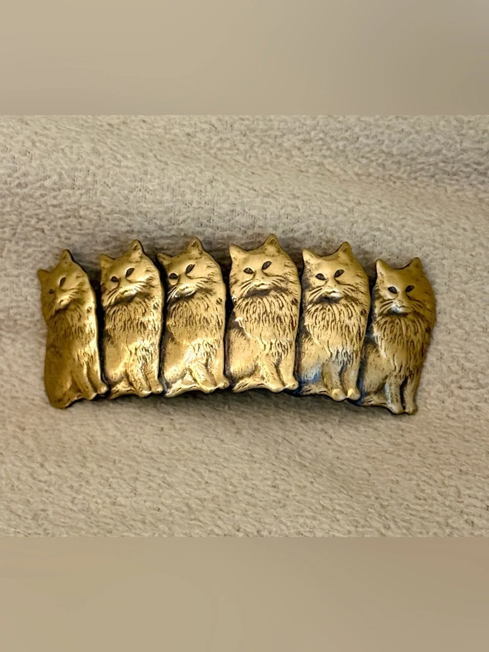 Vintage Multiple Sitting Cat Gold Tone Cute Metal Barrette